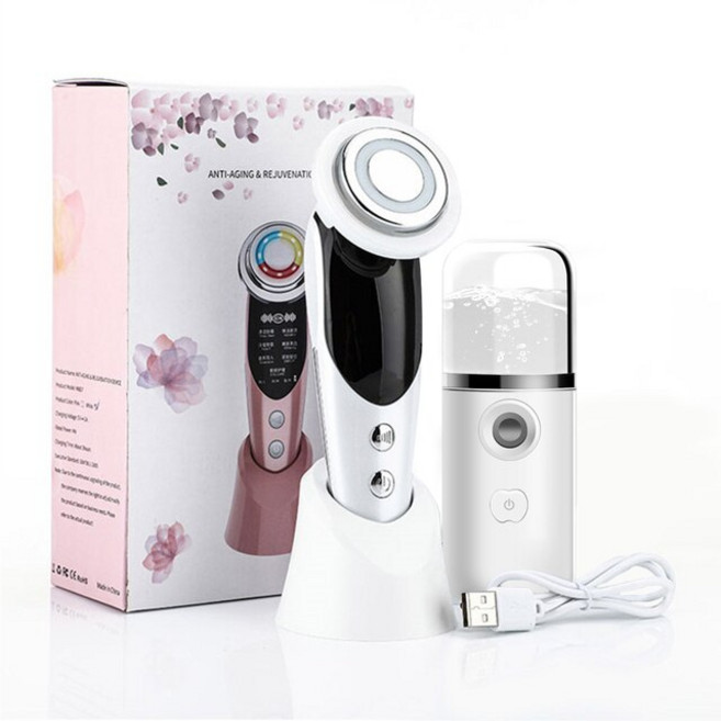 7 in 1 얼굴 리프트 장치 RF 피부 재생 빛 노화 방지 주름 강화 마사지 M8807 공지사항, white with gift, 2.white with gift