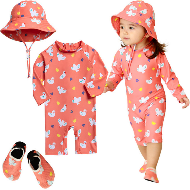 동그리 아기 유아 여아 아기새 수트 수영복 자외선차단인증 래쉬가드