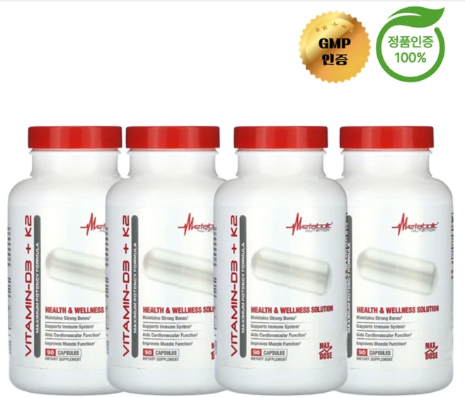 2+2 메타볼릭 뉴트리션 비타민D3 + K2 캡슐 90정, 4개, 90회분 - 쿠팡