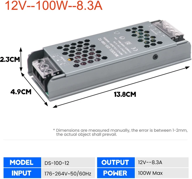 호환 LED 드라이버 전원 공급 장치 스트립 조명용 초박형 A/D 컨버터 12V 60W 100W 400W, 03 12V 100W