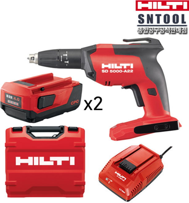 힐티/SD5000-A22+4.0Ah배터리(2개)+정품충전기/무선스크류드라이버/매거진/22V/드라이월/보드작업/HILTI, 1개