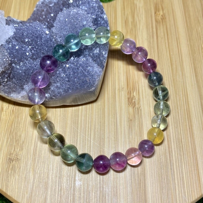 智媽水晶生活館 冰淇淋螢石 多彩圓珠手鍊 6-7mm, 7.9m第七條