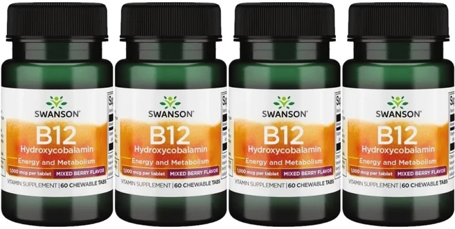 스완슨 비타민 B12 하이드록시코발라민 1000mcg 츄어블, 4팩, 60정 - 쿠팡