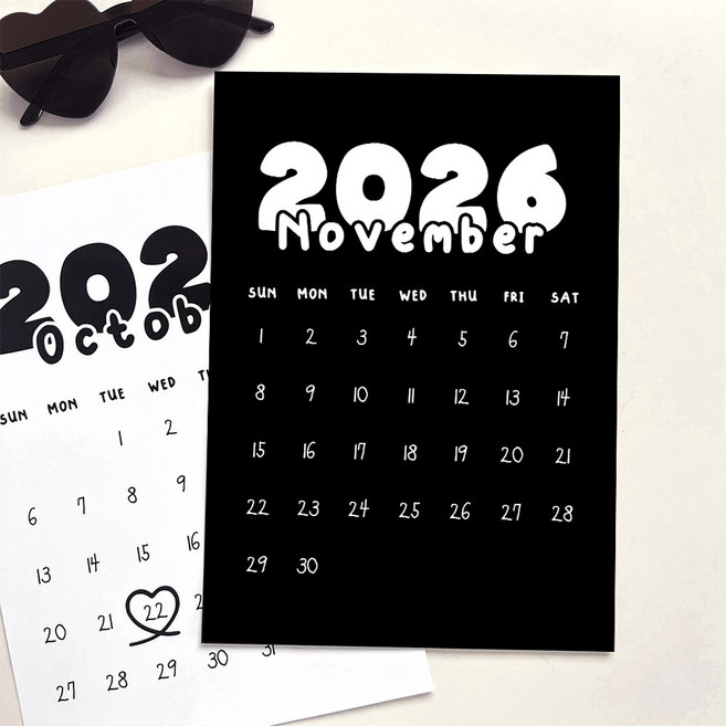 파티아일랜드 A4 동글 캘린더 포스터 생일 포토존 가랜드, 11월, 화이트