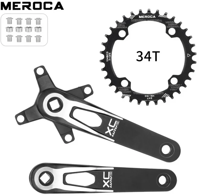 자전거 크랭크암 고강도 업그레이드 스퀘어 테이퍼 크랭크 세트 104 bcd 24mm 커넥팅로드 170mm 경량 암 모노플레이트 단일 속도 셋, 3)170mm crank 34T