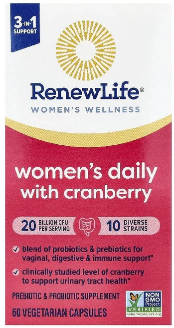 리뉴라이프 프로바이오틱 우먼스 일상 크랜베리 함유 200억CFU 60 베지캡슐, Renew Life 프로바이오틱 여성용 일상 크랜베리, 2개, 60정 - 쿠팡