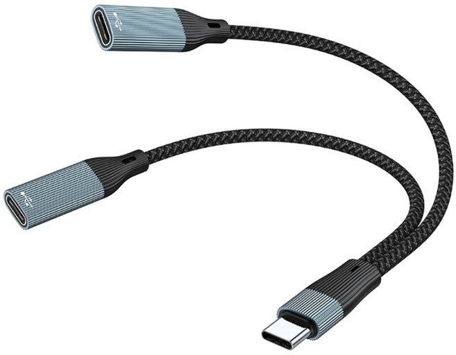노트북 휴대폰 태블릿 데이터 전송 및 충전을 위한 USB C 스플리터 2포트 알루미늄 합금 허브 나일론 브레이드 케이블 포함, 2형 C형 여성