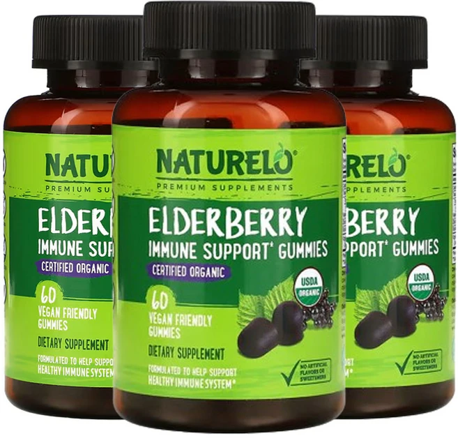 네츄렐로 엘더베리 면역 지원 구미젤리 채식주의자 친화적인 60구미젤리, 60정, 3팩 - 쿠팡