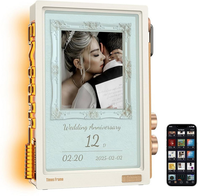 디붐 타임즈 프레임-10.1" 디지털 액자 투명 IPS RGBLED 회전식 노브 WiFi 64GB 400+시계면 위젯 50+API 피드 선물 모드 픽셀 아트 커뮤니티 맞춤형 데이, 1개