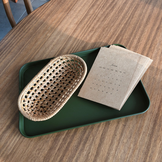 라탄 트레이 라탄 접시 카페 플레이트 데코소품, 1개