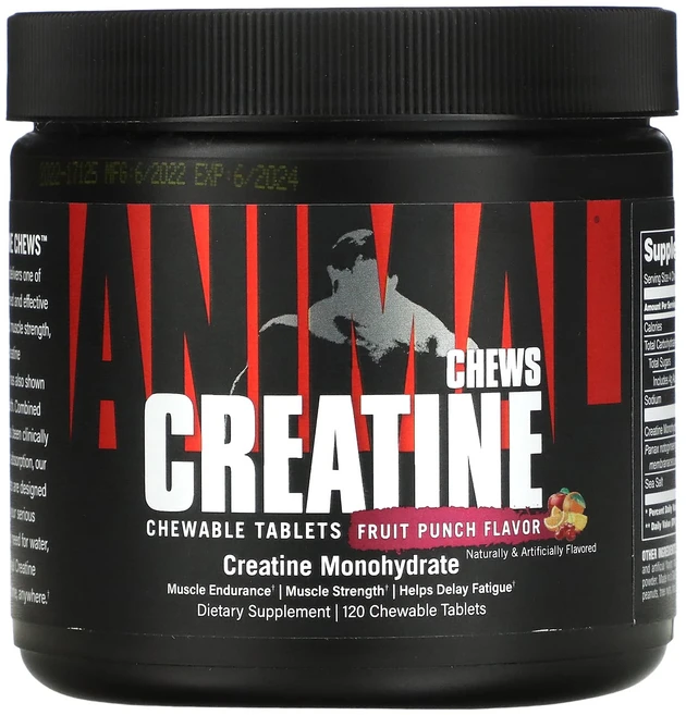 애니멀 크레아틴 츄 과일 펀치 츄어블 120정, 1병 - 쿠팡