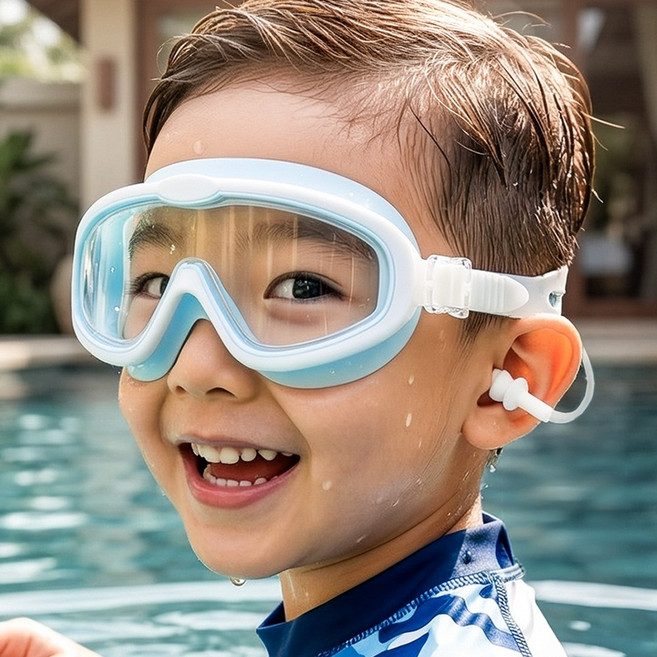 안심소재 우디우디 자국 안 남는 김서림방지 어린이 유아동 고글 수경, 1개, 스카이화이트