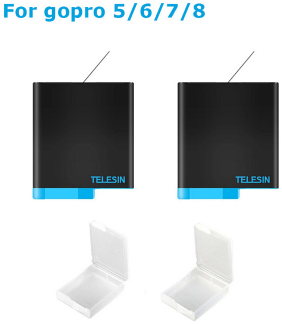 TELESIN GoPro 5 6 7 8 배터리 Hero 9 10 용 1750mAh 교체 블랙 액션 카메라 액세서리, 2) For 5678  2b, 1개