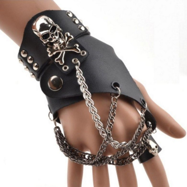 韓版潮男朋克風 鉚釘露指半指手套