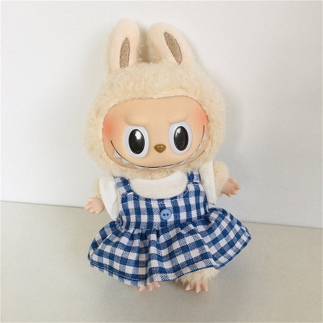 besteffie 적용모델 라부부옷 인형옷 의상 체크 무늬 원피스 인형옷 라부부 인형 옷 세트 K51, 1개, 블루