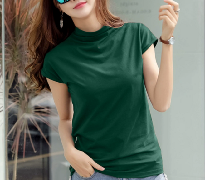 [엔젤D] 여성 레이온 모크넥 캡소매 반팔 티셔츠