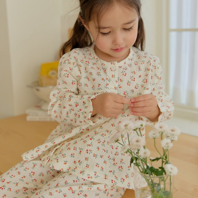 아이숲 여아용 아사면 플라워 거즈요루셋업 상하의 세트