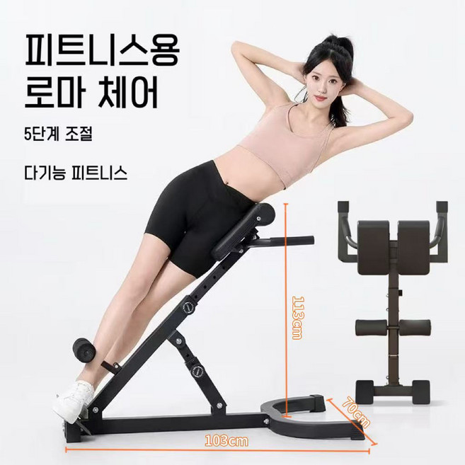 복근운동기구 백익스텐션 허리 운동 기구 로만체어 전문 피트니스 장비 스트레칭 근력, 블랙, 프리미엄 모델