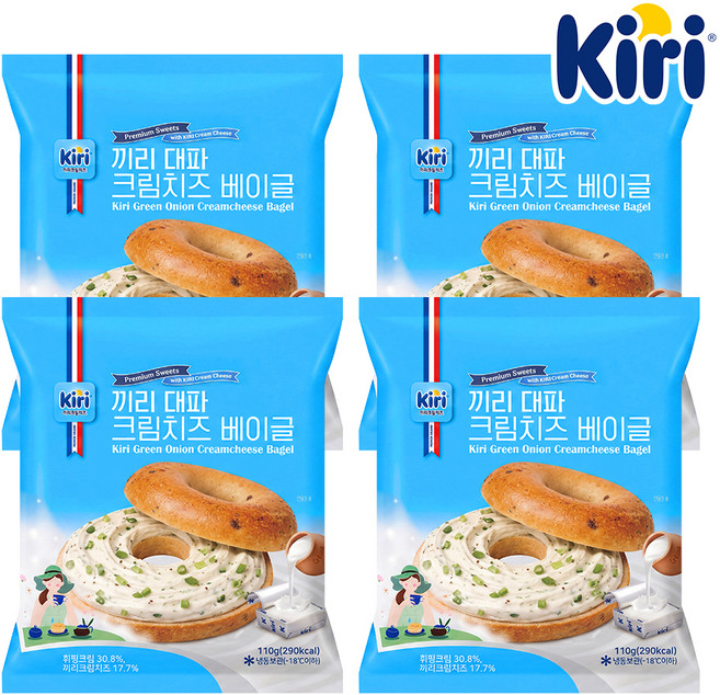 끼리 크림치즈 베이글 대파, 120g, 4개