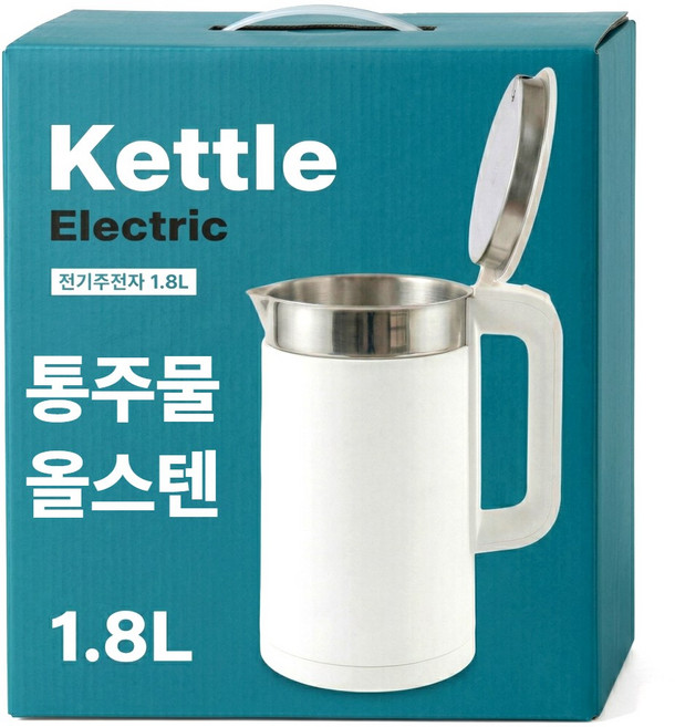 스테인리스 통주물 이중단열 무선 전기포트, 스테이 화이트 1.8L