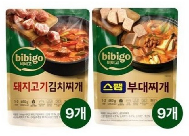 제일제당 비비고 돼지고기김치찌개 460g x9개+스팸부대찌개 460g x9개, 없음, 9개