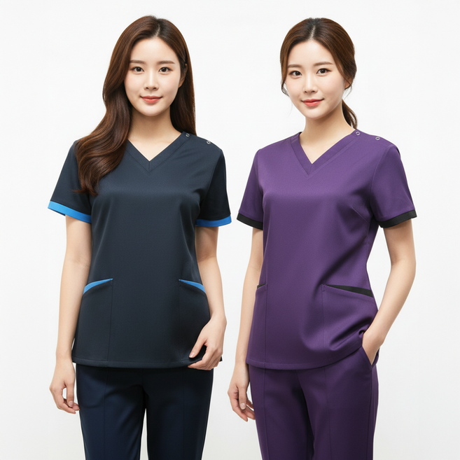 쿡셰프 심플 간호사 하의 브이넥 앞지퍼 상의 개별상품(병원유니폼/간호사복/실습복/동물병원/피부관리유니폼)