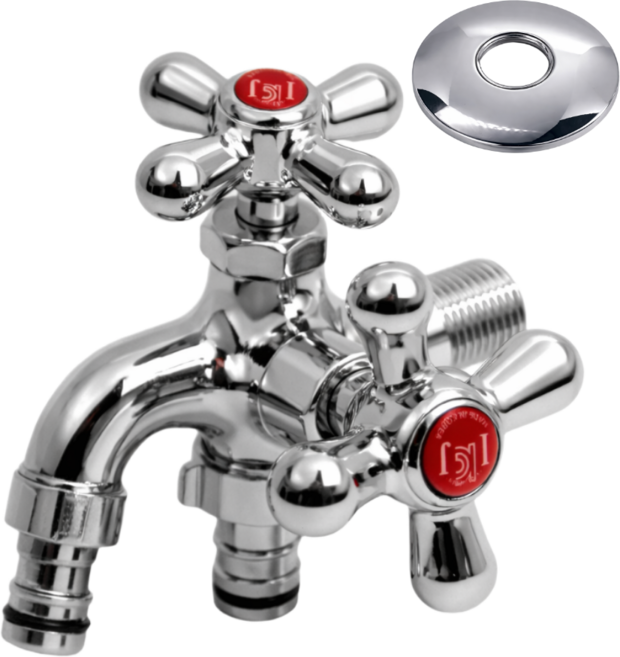 WJ올리 국산 쌍커플링(신주) 두갈래 수도꼭지 왕분리형 온수, 1개