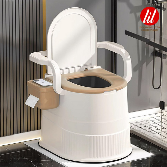 LIL 이동식 변기 어르신 간이 화장실 환자용 좌변기 PT300, 베이지+화이트