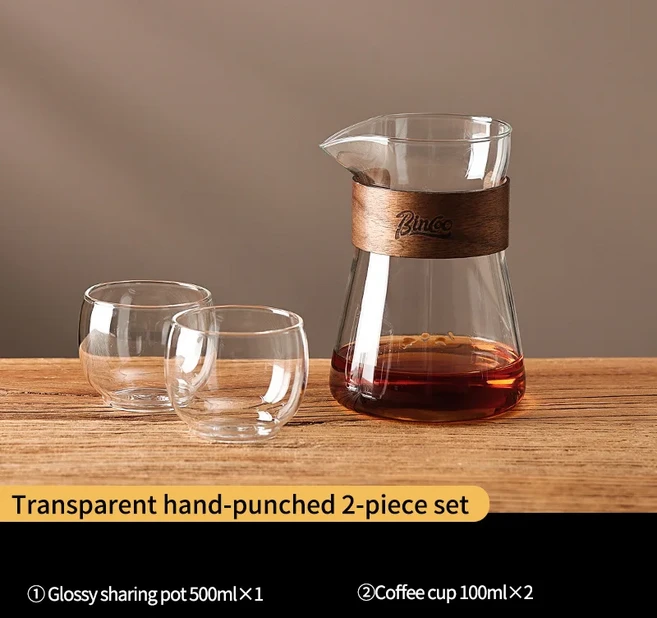 핸드드립 세트 Bincoo 커피 공유 냄비 찌꺼기 위에 부어 500ml 유리 서버 V01 깔때기 드립 메이커 브루 컵, 02) A 2PCS SET