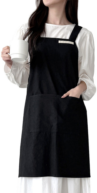 두리앤고 와이드스트랩 카페 원피스 앞치마 생활방수, 1개, 블랙