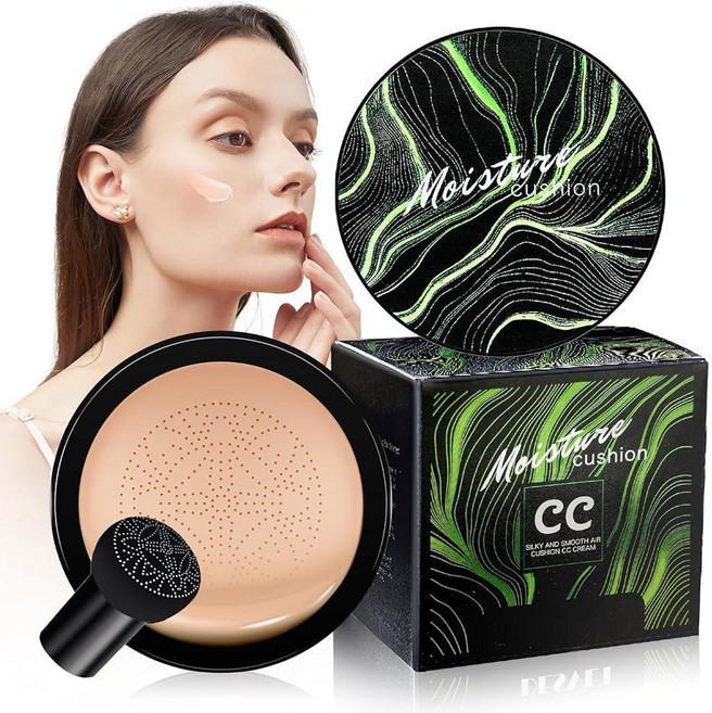 Dfjdskl Mushroom Head 에어 쿠션 CC 크림 - 모이스처라이징 BB 파운데이션 오래 지속되는 방수 뉴 컨실러 균일한 피부 톤용 (미디엄 딥 ), 천연