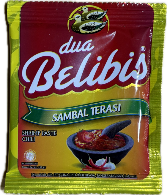인도네시아 dua Belibis 삼발 뜨라시 새우 페이스트 칠리 소스 18gX10개 / SAMBAL TERASI SHRIMP PASTE, 180g, 1개