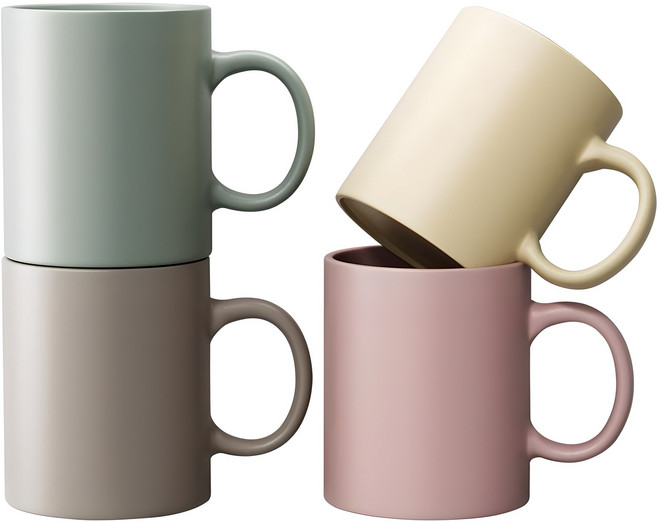 키에 베이직 무지 파스텔 머그컵 4종 세트 350ml, 크림 + 애쉬브라운 + 민트그레이 + 핑크, 1개