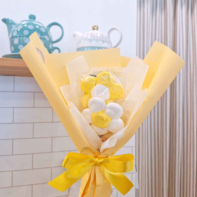 [냠냠쿠키] 머랭쿠키 꽃송이 노랑 / 기념일 생일 졸업식 입학식 행사 선물, 2세트, 10g