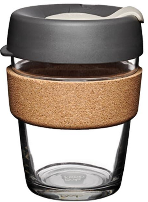 KeepCup 브루 코르크 - 재사용 가능한 커피 컵 강화 유리 및 천연 코르크 L 16온스/454ml - 데이브레이크, 투명, 블랙