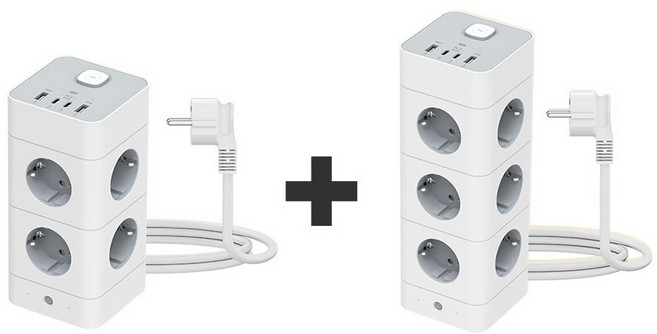 (2개)에코너 타워 멀티탭 1+1, 12구+16구 / 화이트, 1세트