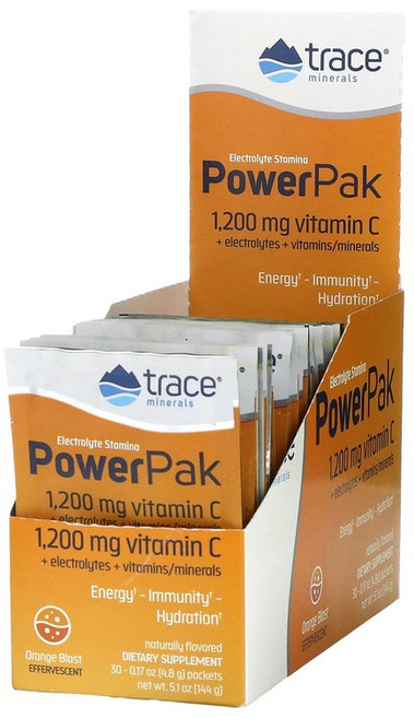 Trace Minerals 전해질 스태미나 파워팩 오렌지 블라스트 30팩 각 4.8g 0.17oz, 1개, 30개, 144g