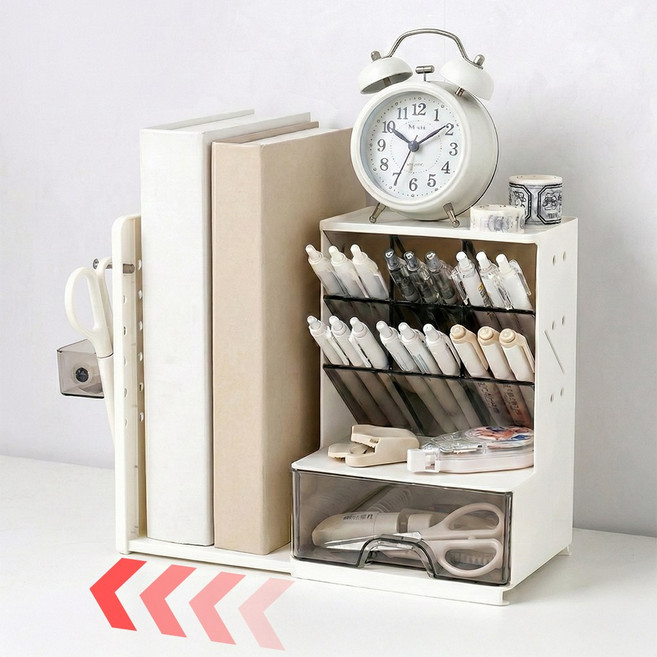 페리페페 연필꽂이 책상정리함 확장형 책꽂이 데스크 오거나이저, 1개, 화이트