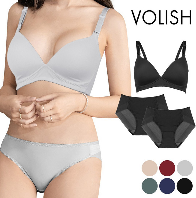 볼리쉬 여성속옷 3단후크 몰드 저중심 노와이어 브라1+팬티2 세트 6종 VBR1035ABS 색상선택구매