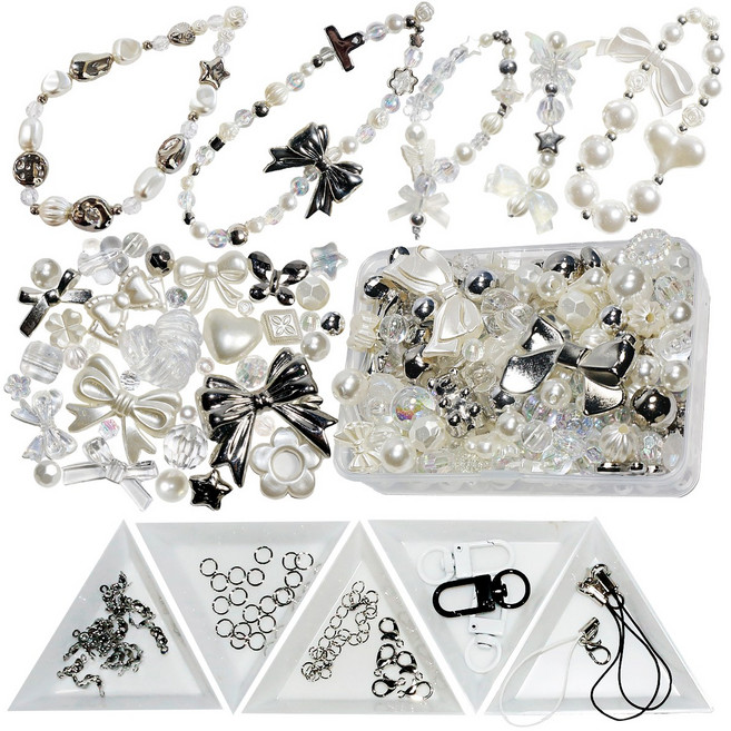고급 비즈 스쿱 팔찌 스트랩 키링 만들기 키트 공예 재료 세트, 1세트, 실버샤이니 비즈만들기세트