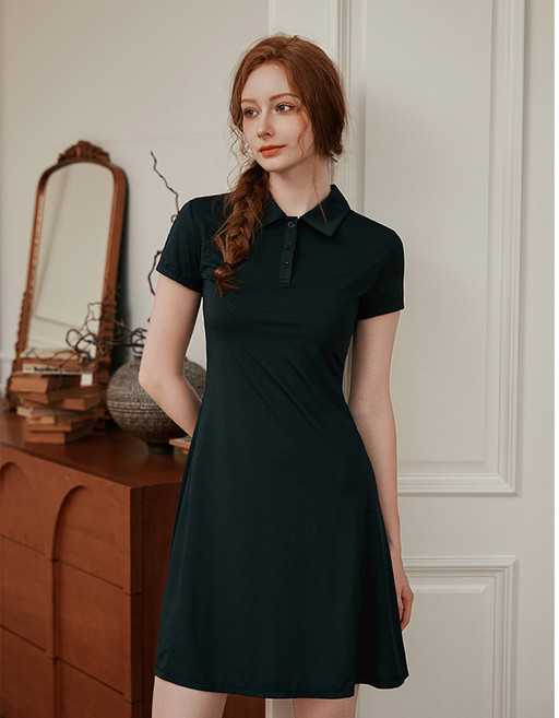 CRESTGOLF 슬림라인 폴로 골프 원피스 스포츠 스판 반팔 원피스 테니스 원피스 이너팬츠 포함