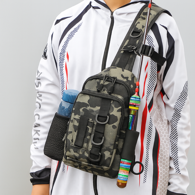 솜솜스퀘어 민물 바다 루어 낚시 보조 가방 밀리터리, 카모 카키