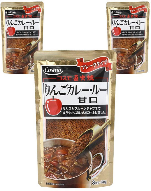Cosmo 직화로 구운 사과 카레 루 달콤한 맛 과립형, 170g, 3개