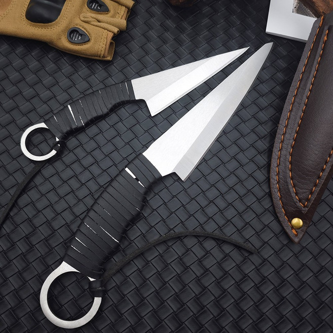 K488 외날 쌍칼 DIY 로프핸들 나이프 낚시용 취미 캠핑 다용도 칼