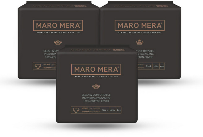 마로메라 순면 커버 생리대 입는 오버나이트 대형, 4매입, 3개
