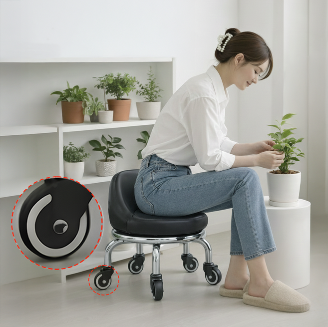 체블스 화분작업 앉은뱅이 의자 허리편한 요추 등받이 이동 바닥 작업 스툴 우레탄바퀴, 블랙(등받이), 1개