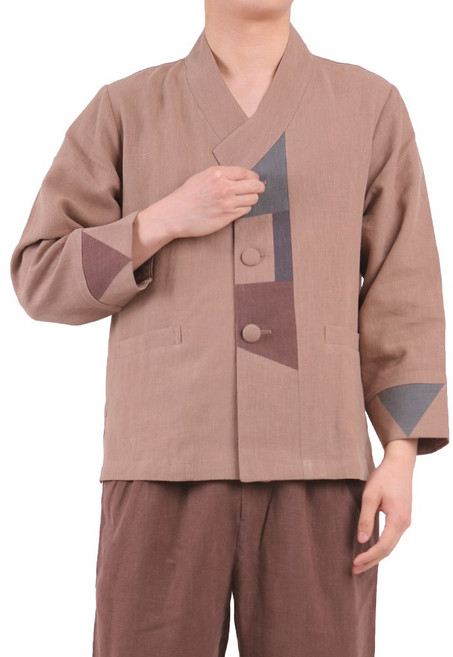 만덕몰 봄가을 남성 면 마 배색 조각보 저고리 바지 세트 개량 생활한복 절복 법복