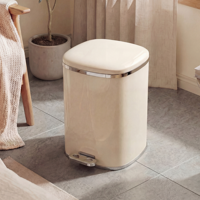 코지티 멜로우 라운드 휴지통, 베이지 크림