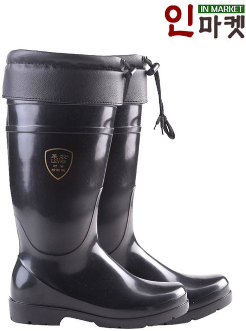 겨울 고무 장화 방한 방수 PVC 미끄럼방지 털 부츠, 250, 블랙
