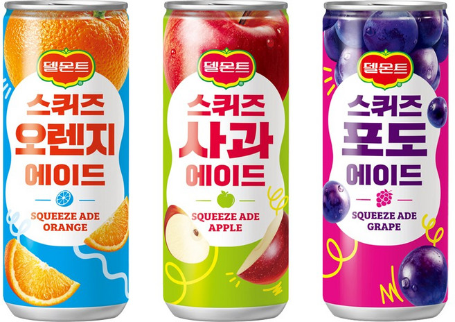 [메리박스] 델몬트 스퀴즈 에이드 30캔 (오렌지10+포도10+사과10), 1세트, 240ml